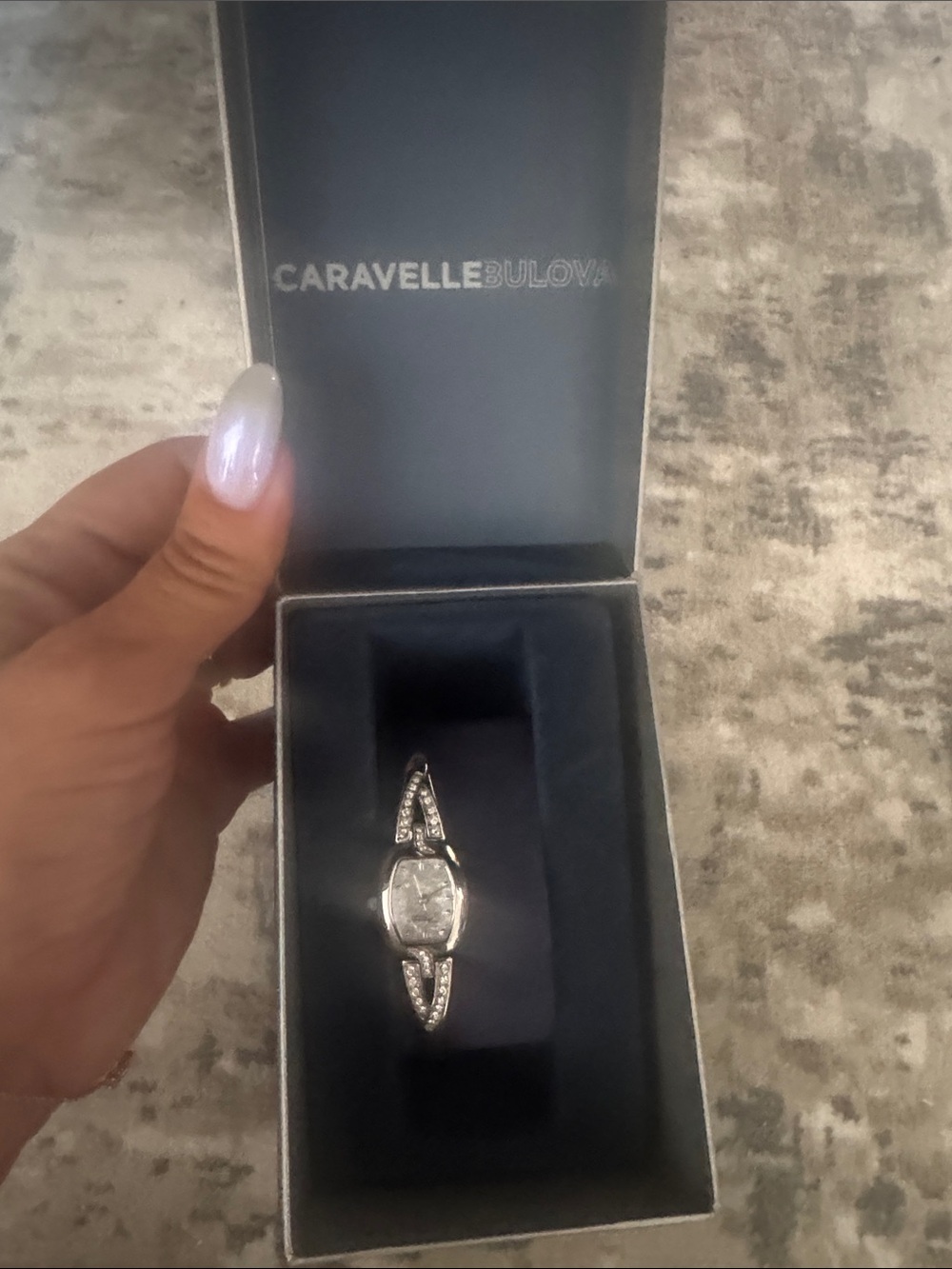 Bulova Silver Tone Ladies Ring with Clear Stones